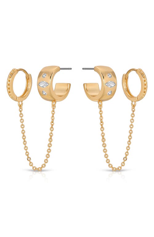 Ettika Double Piercing Chain Drop Earrings In Gold