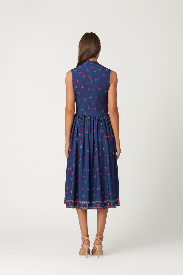 Cherry Border Print Crepe de Chine Thorton Dress, Alternate, color, Navy/Cherry