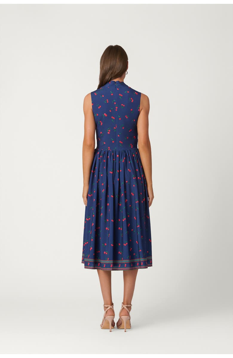 Shoshanna Cherry Border Print Crepe de Chine Thorton Dress, Alternate, color, Navy/Cherry