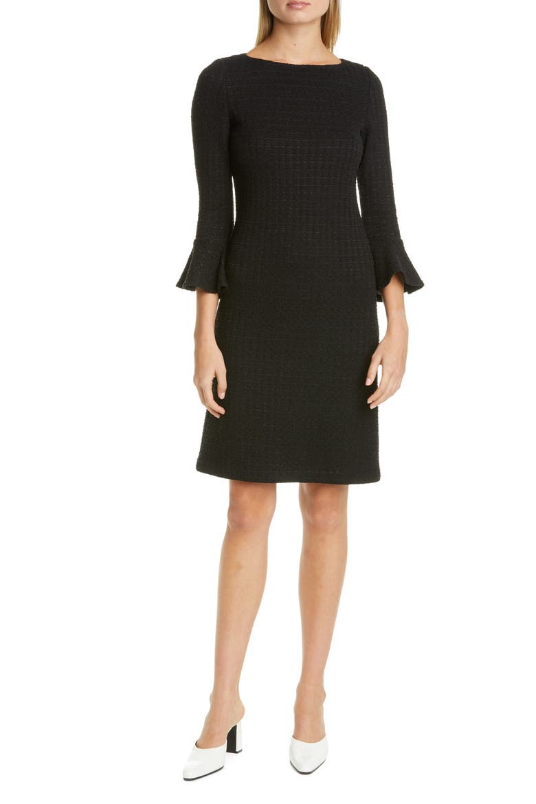 Ribbon Textured Windowpane Knit Sheath Dress, Main, color, CAVIAR
