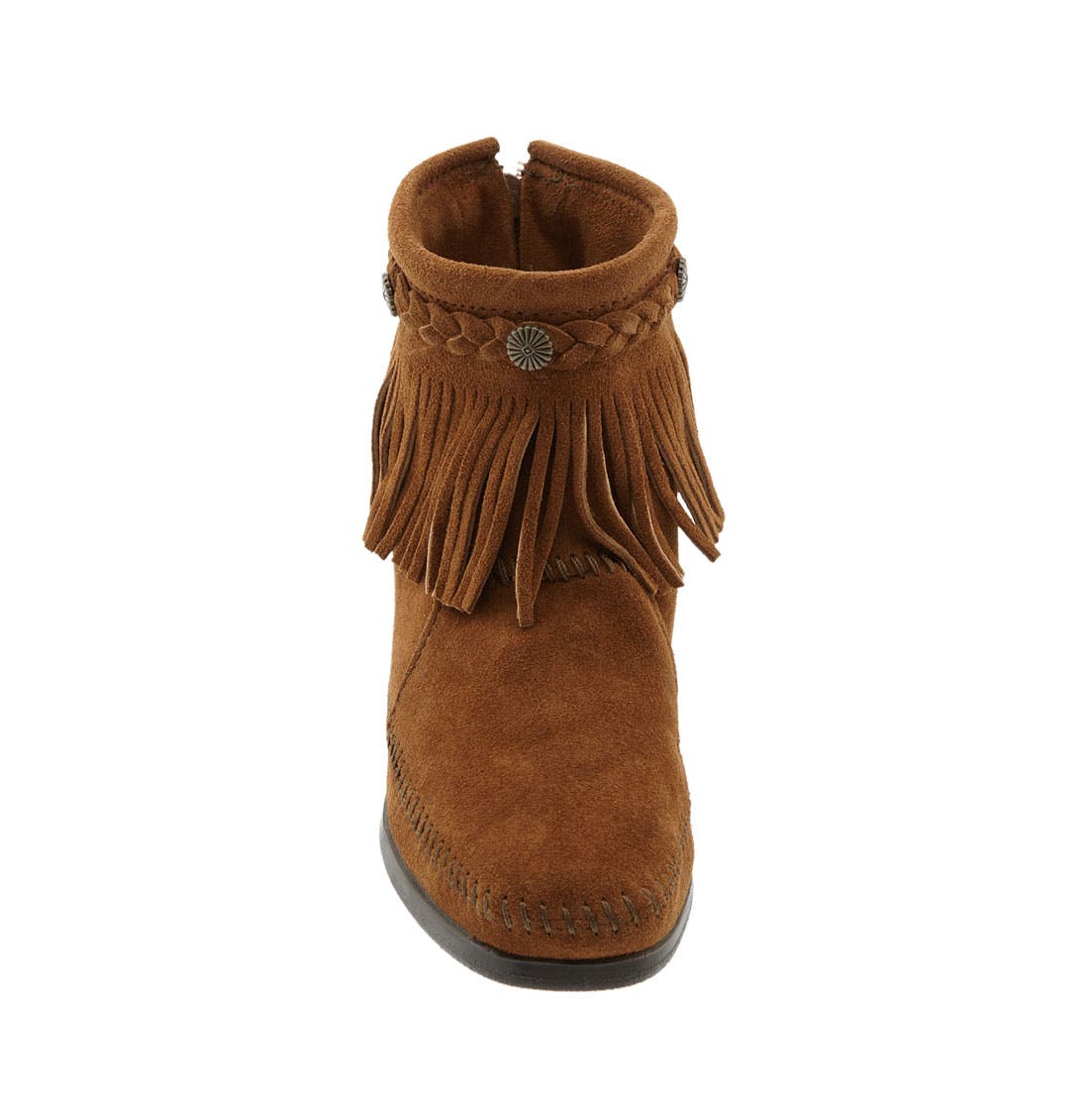 Minnetonka Fringe Bootie, Alternate, color, Brown