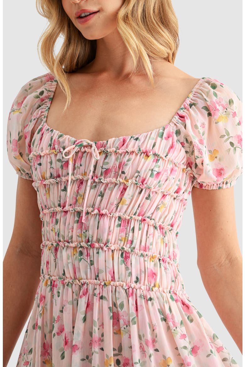 Chiffon Smocked Midi Dress, Alternate, color, BLUSH FLORAL