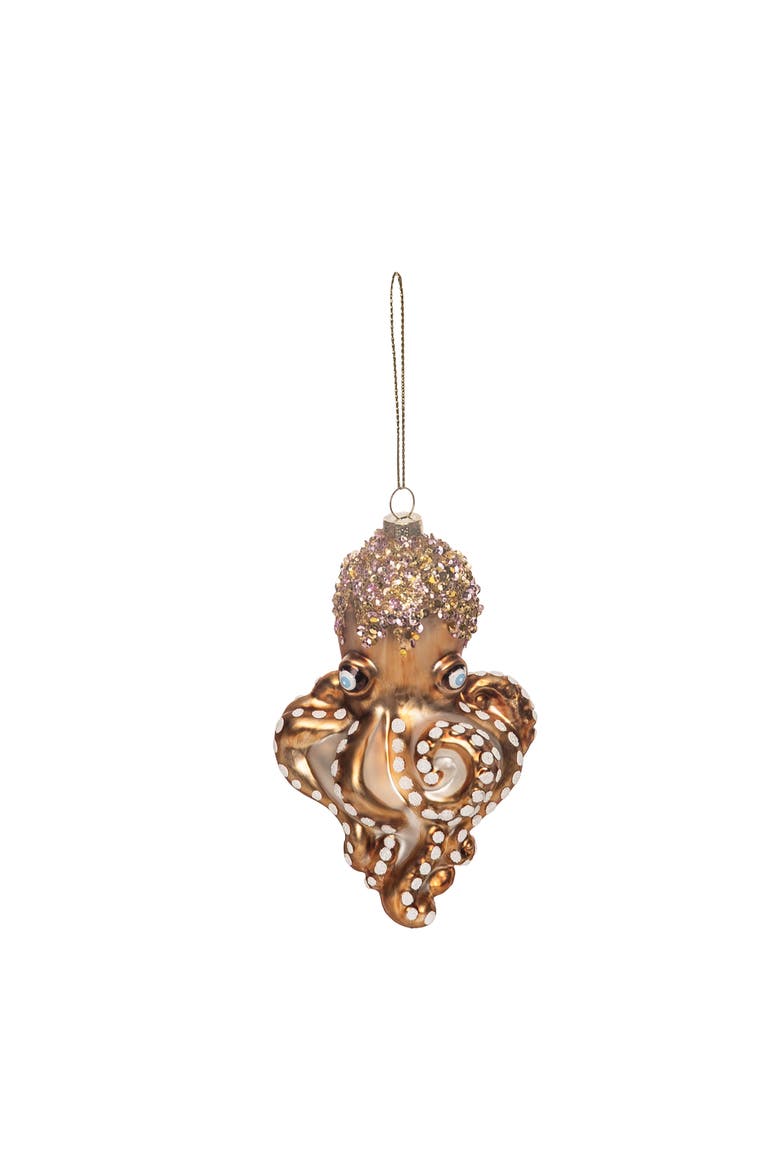 Glass Orange Shimmer Octopus Ornament, Main, color, Brown