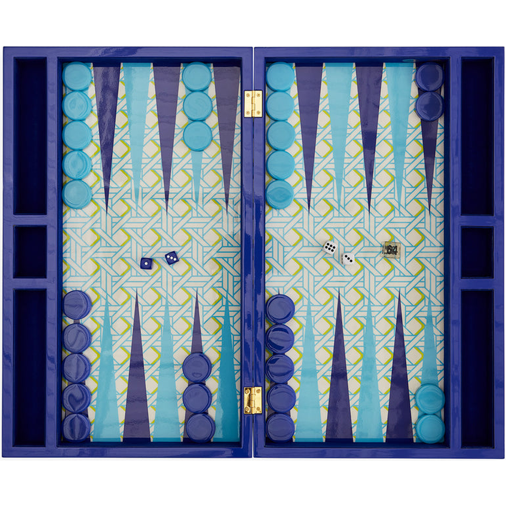 Jonathan Adler Basketweave Backgammon Set in Blue /Green /White  product