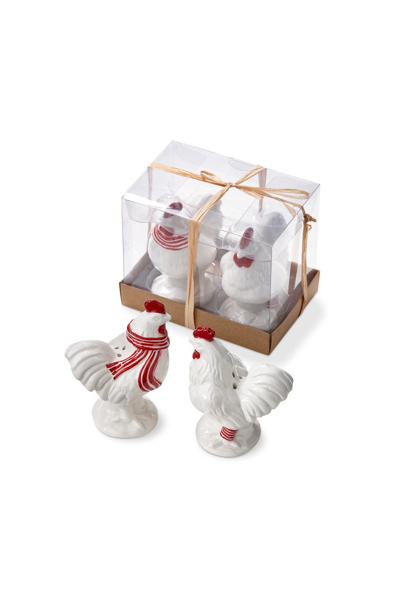 Farmhouse Christmas Chicken Shaped Salt and Pepper Shakers, Main, color, Multicolored