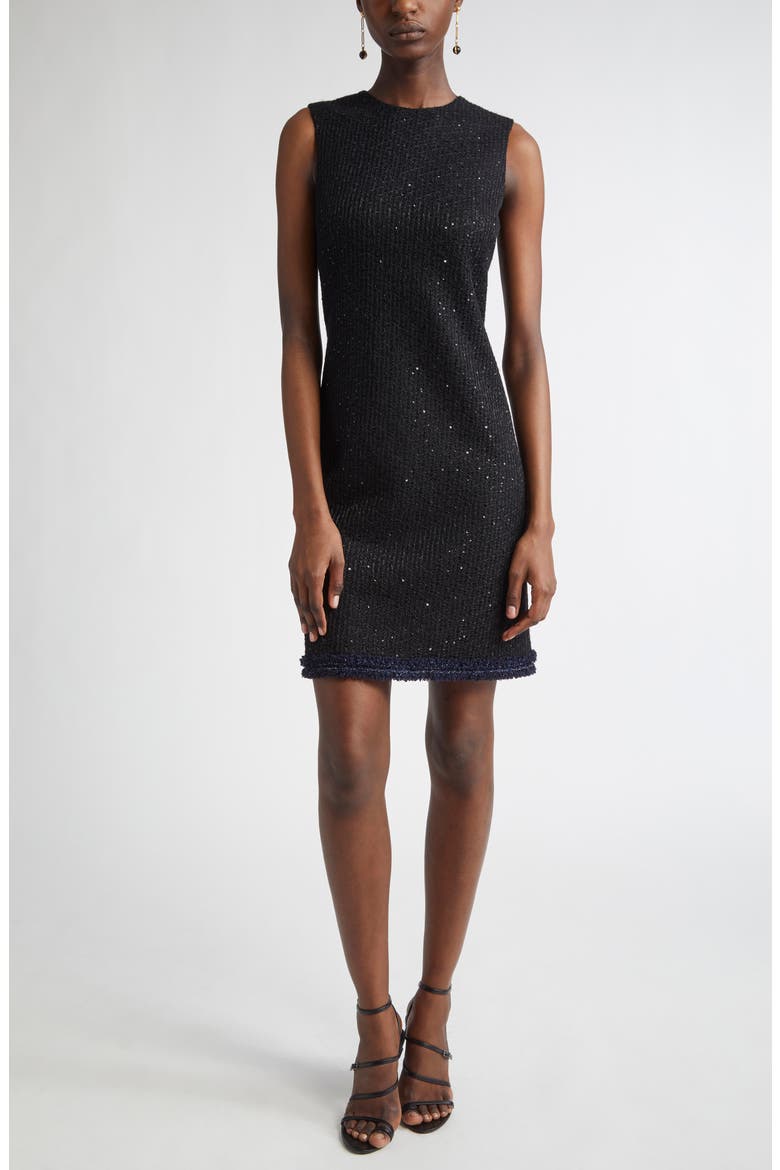 Sequin Tweed Knit Sleeveless Dress, Main, color, BLACK/ NAVY