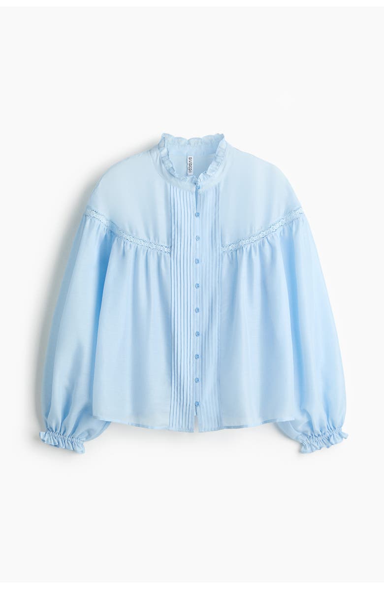 H&M Ruffle-trimmed balloon-sleeved blouse, Alternate, color, Light Blue