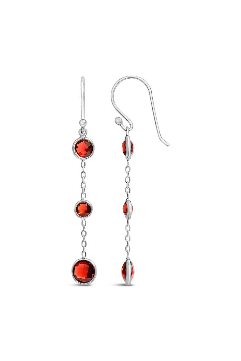 .925 Sterling Silver Graduating Bezel Set Red Garnet Dangle Earring, Alternate, color, White