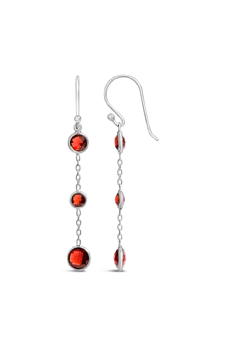 Haus of Brilliance .925 Sterling Silver Graduating Bezel Set Red Garnet Dangle Earring, Alternate, color, White