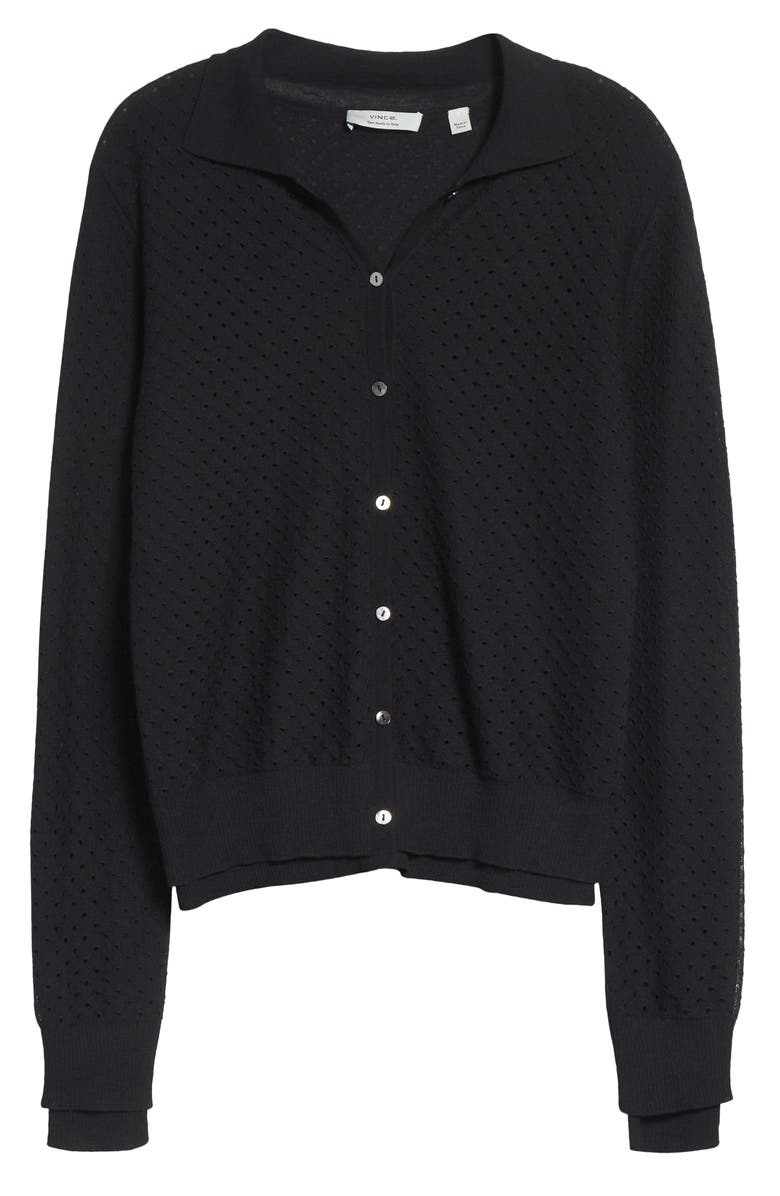 Vince Double Layer Organic Cotton Blend Cardigan, Alternate, color, Black