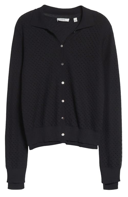 Vince Double Layer Organic Cotton Blend Cardigan In Black