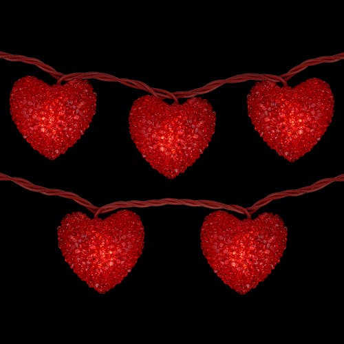 Northlight 10-count Red Heart Mini Valentine's Day Light Set, 7.5ft Red Wire In Red