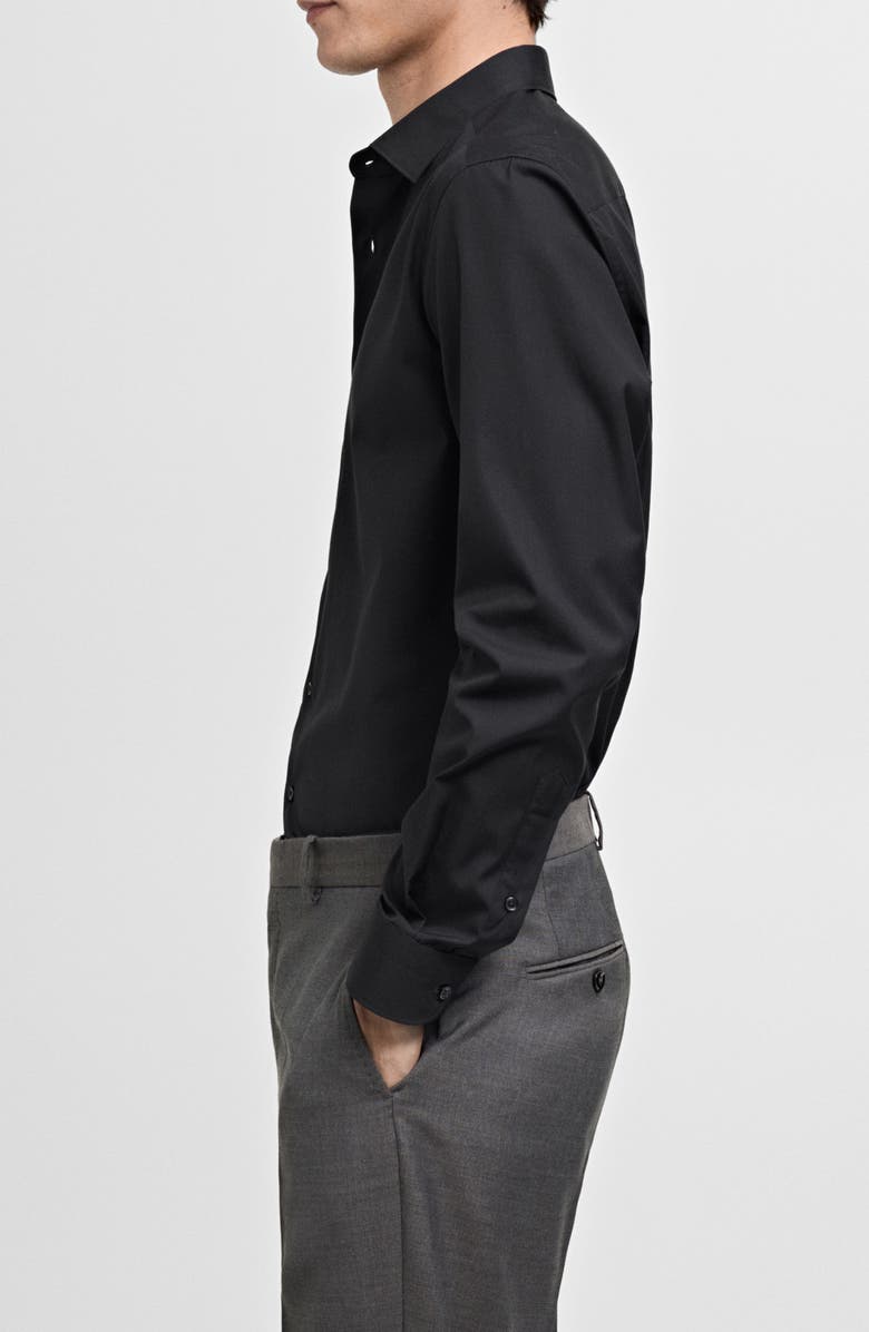 MANGO Slim Fit Cotton Poplin Suit Button-Up Shirt, Alternate, color, Black