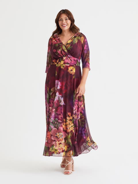 Verity V-Neck 3/4 Sleeve Maxi Dress