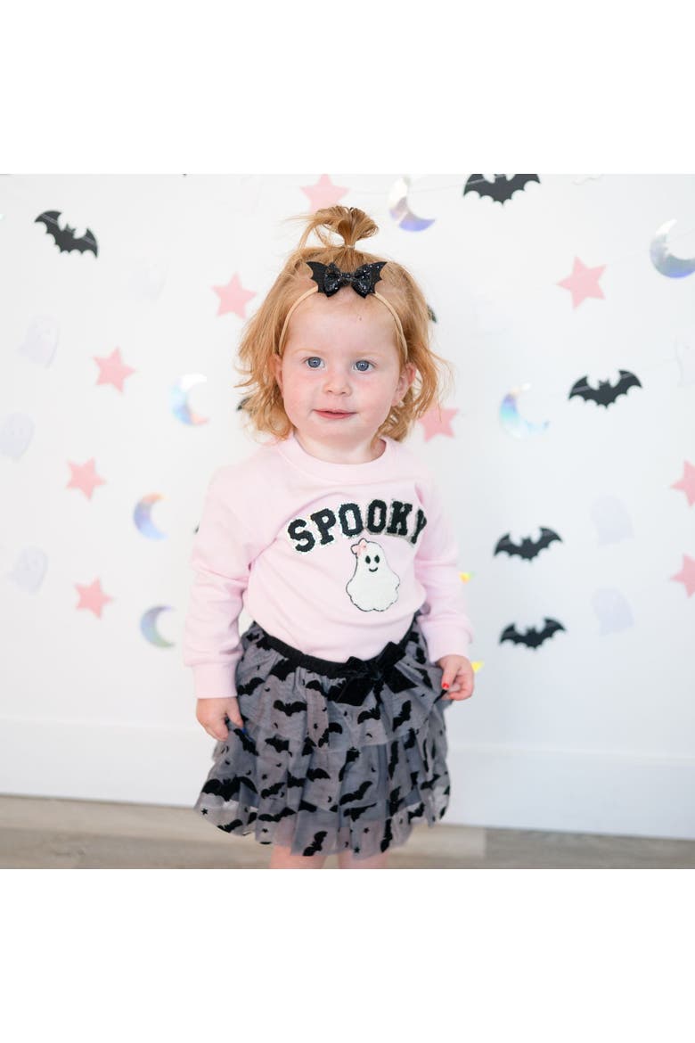 Spooky Patch Halloween Long Sleeve Romper, Alternate, color, Ballet Pink