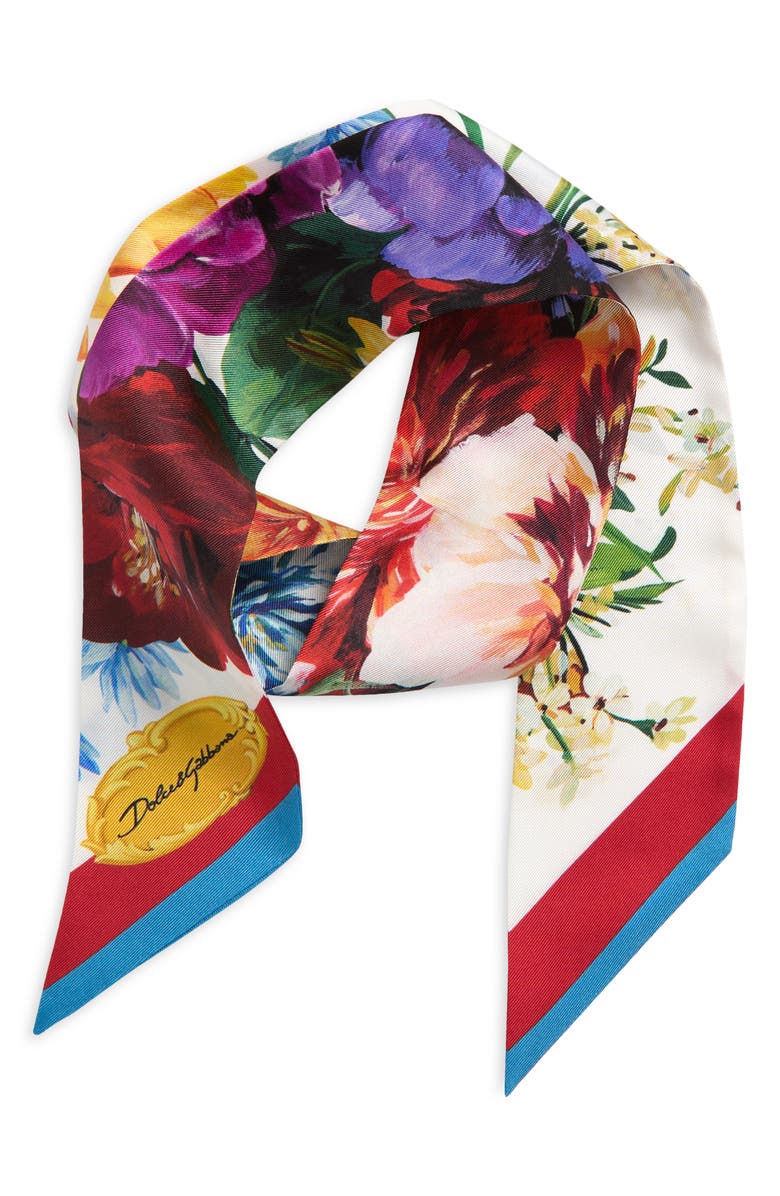 Dolce&Gabbana Floral Silk Twill Skinny Scarf, Alternate, color, 