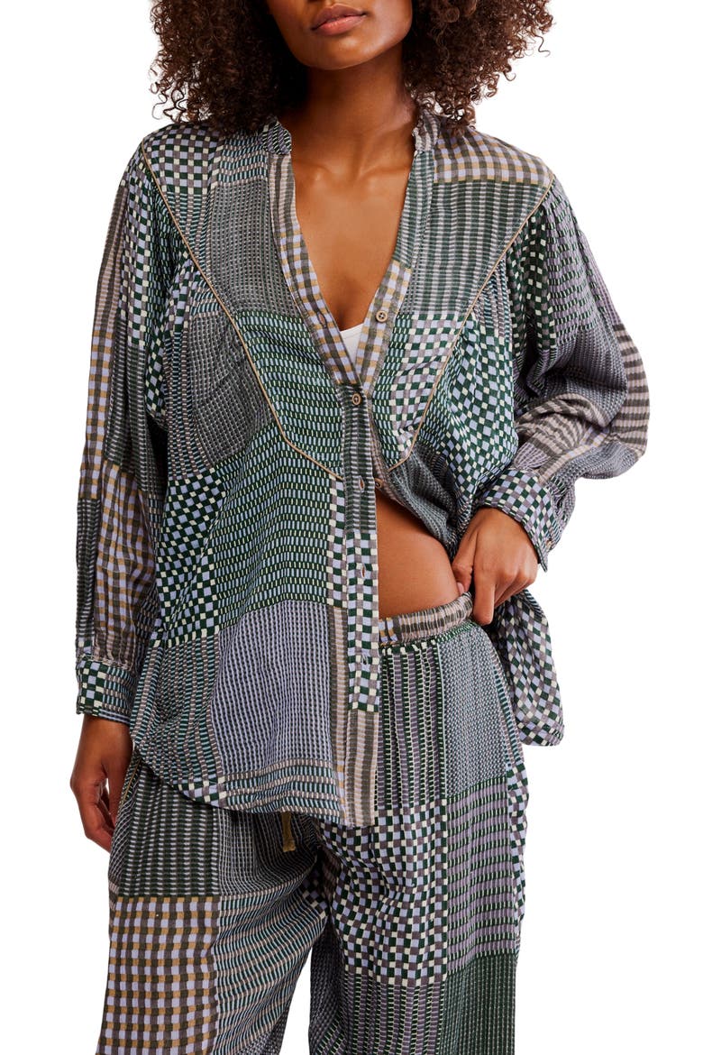 Night After Night Cotton Button-Up Pajama Shirt, Main, color, CHAMBRAY COMBO