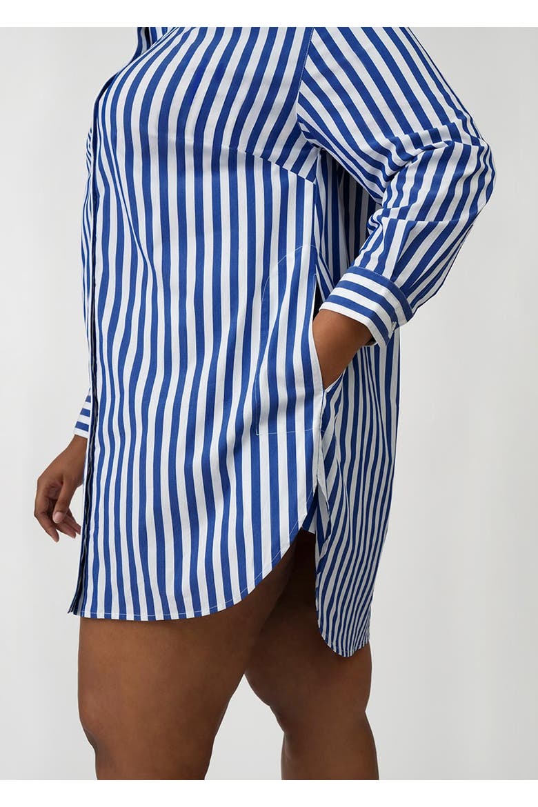 Poplin Tunic Shirt Dress Plus Size, Alternate, color, Cobalt Stripe