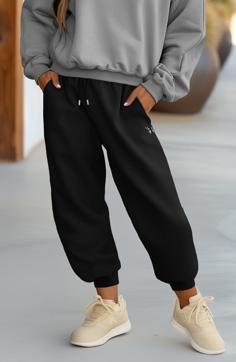 Dalix Womens Butterfly Heavy Weight Fleece Sweatpant Pant, Alternate, color, Black