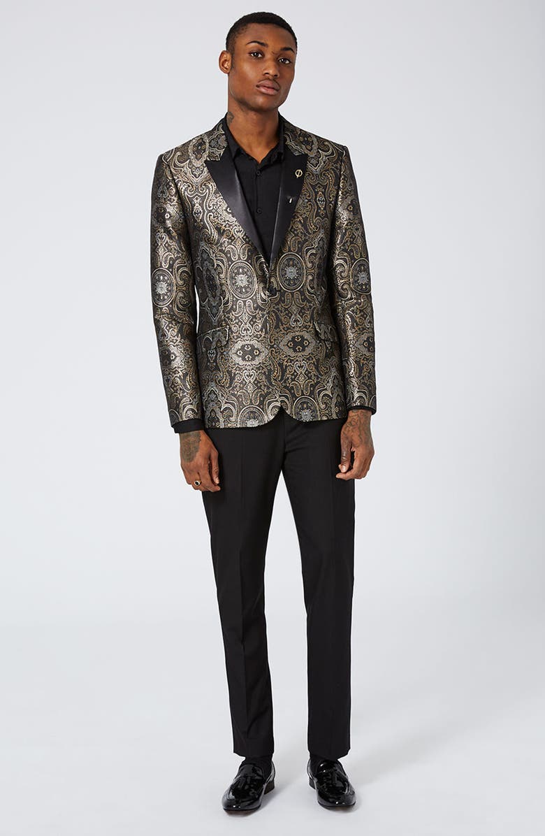 Topman Skinny Fit Paisley Tuxedo Jacket, Alternate, color, 