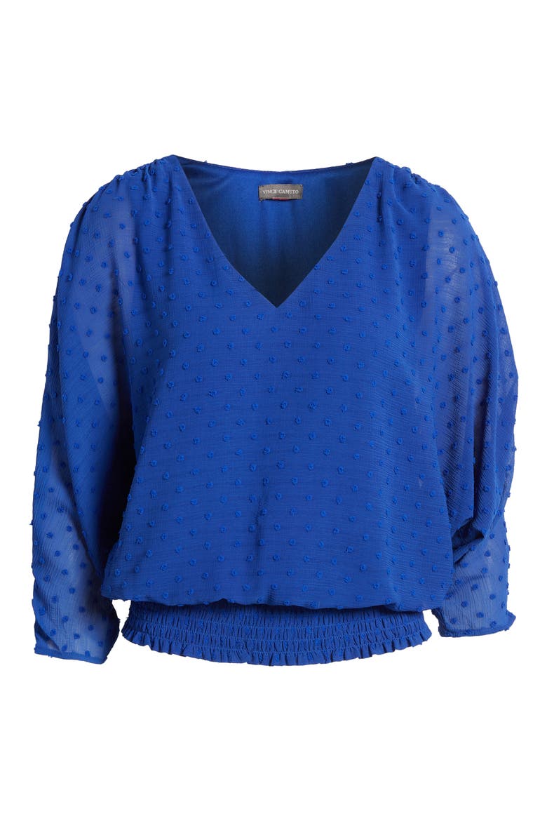 Clip Dot Smocked Blouson Top, Alternate, color, OPULENT BLUE