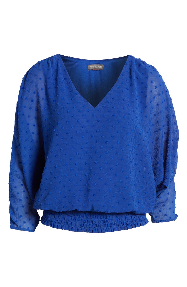 Vince Camuto Clip Dot Smocked Blouson Top, Alternate, color, 
