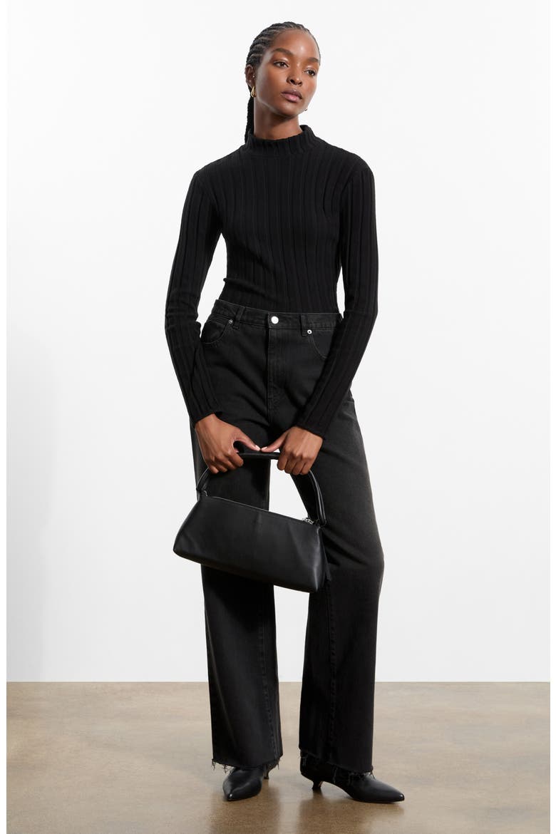 Samia Mock Neck Rib Sweater, Alternate, color, BLACK