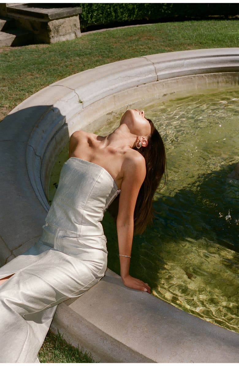 WAYF x Jourdan Sloane Rosie Metallic Faux Leather Skirt, Alternate, color, Silver