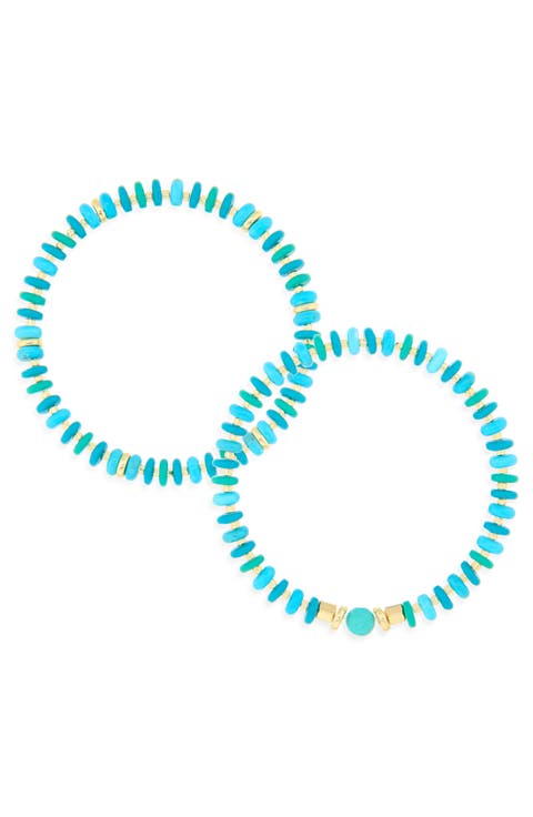 Set of 2 Stone Beaded Stretch Bracelets