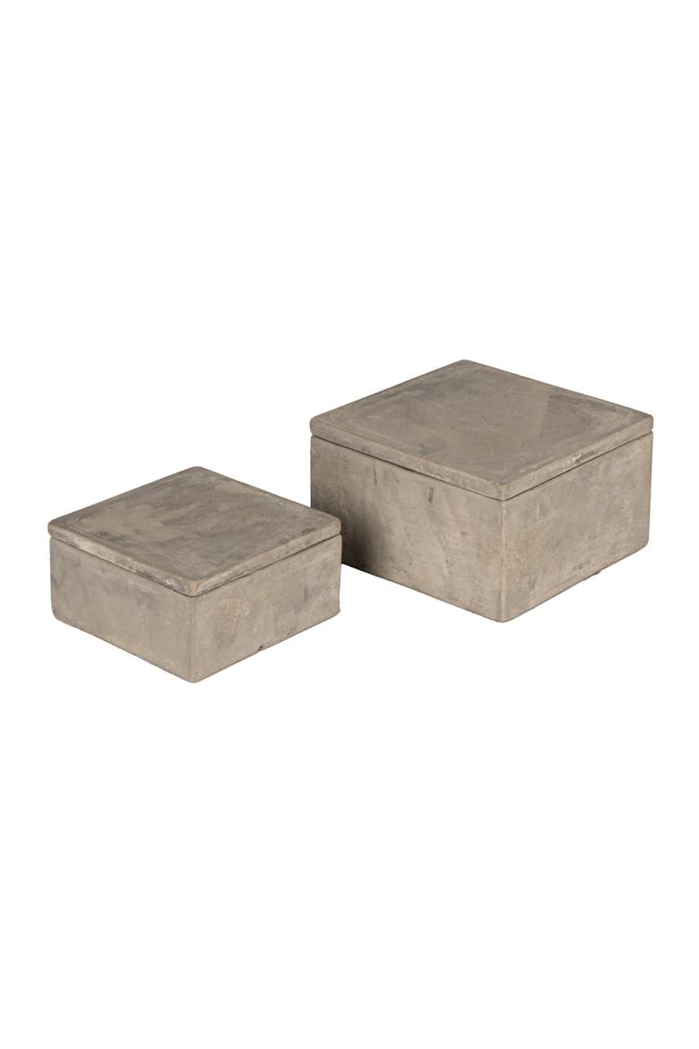 Contemporary Cement Boxes with Lids, Grey, Set of 2, Main, color, Grey