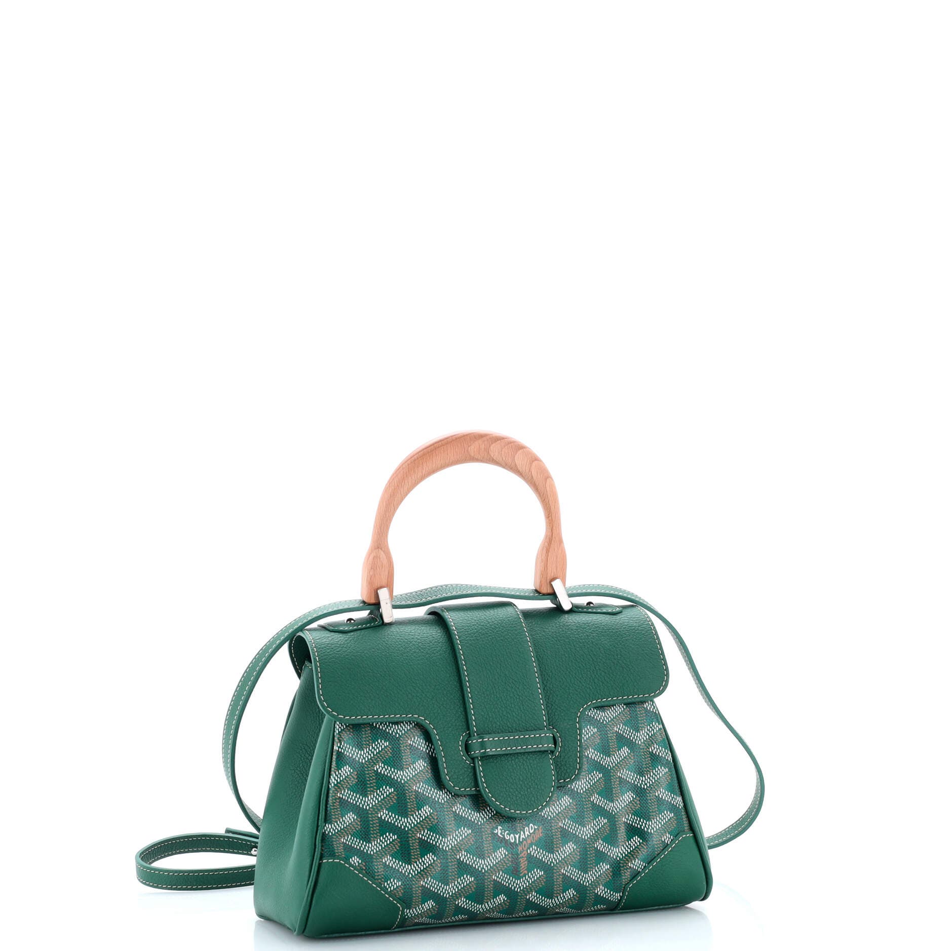 Pre-Owned Goyard Saigon Top Handle Bag Coated Canvas with Leather Mini, Alternate, color, Green