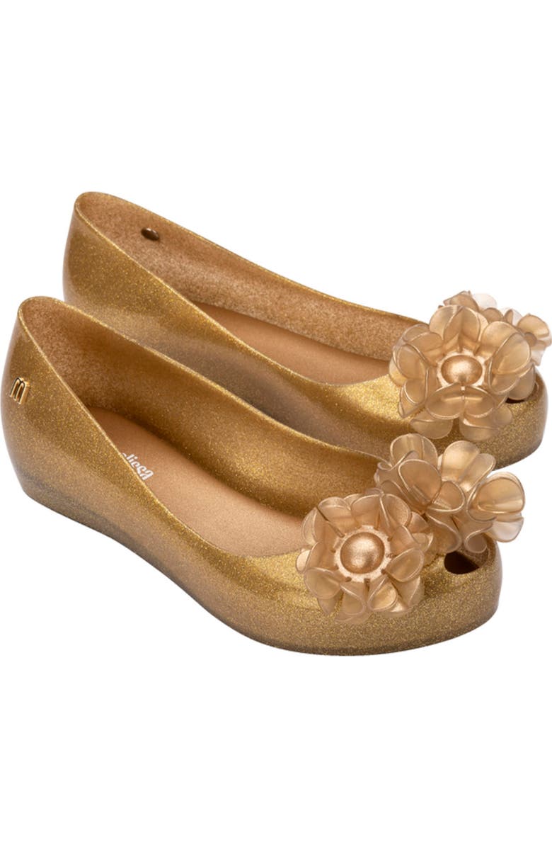 Mini Melissa Kids' Mini Ultragirl Springtime Flat, Main, color, Beige Glitter