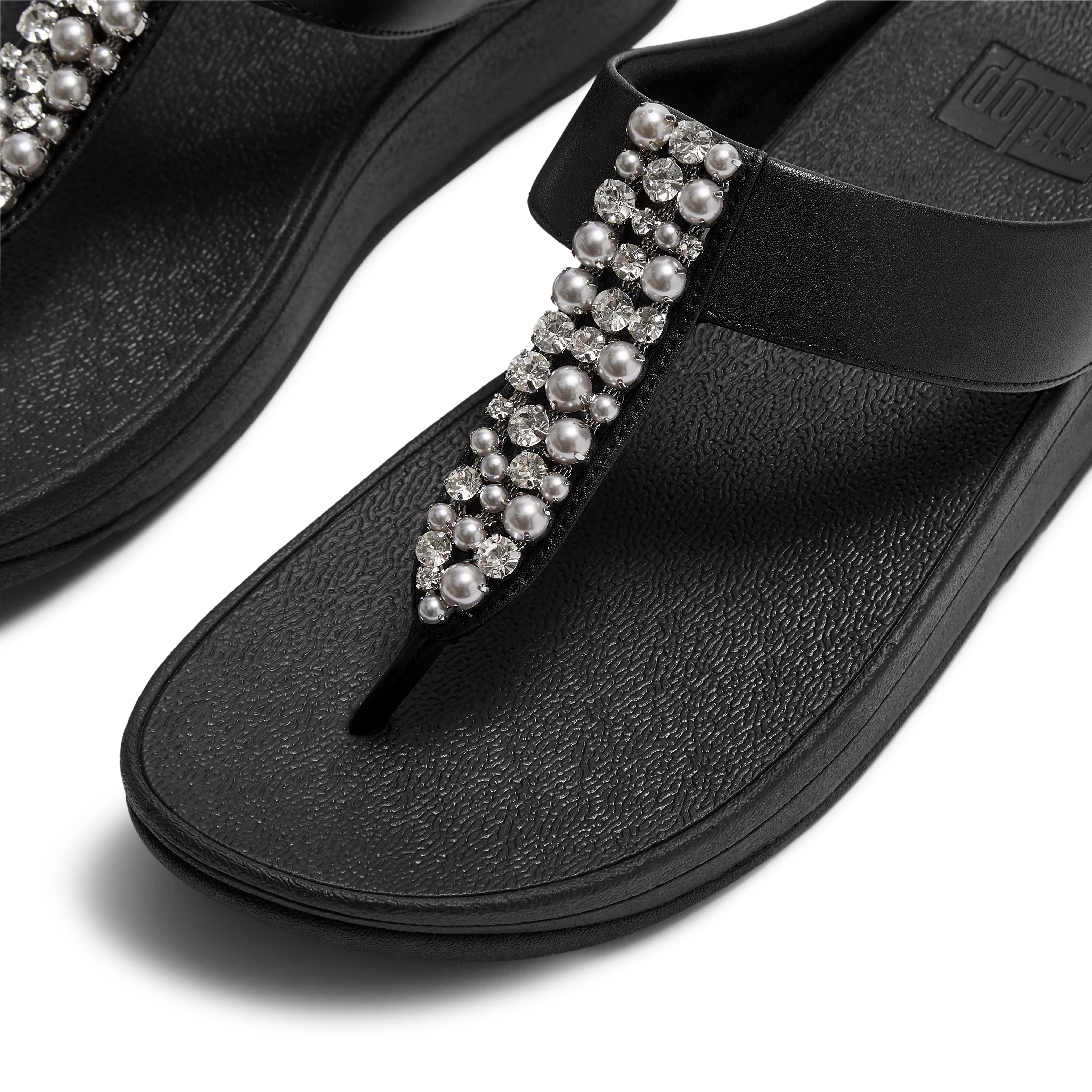FitFlop Fino Pearls and Crys Sandal, Alternate, color, Black