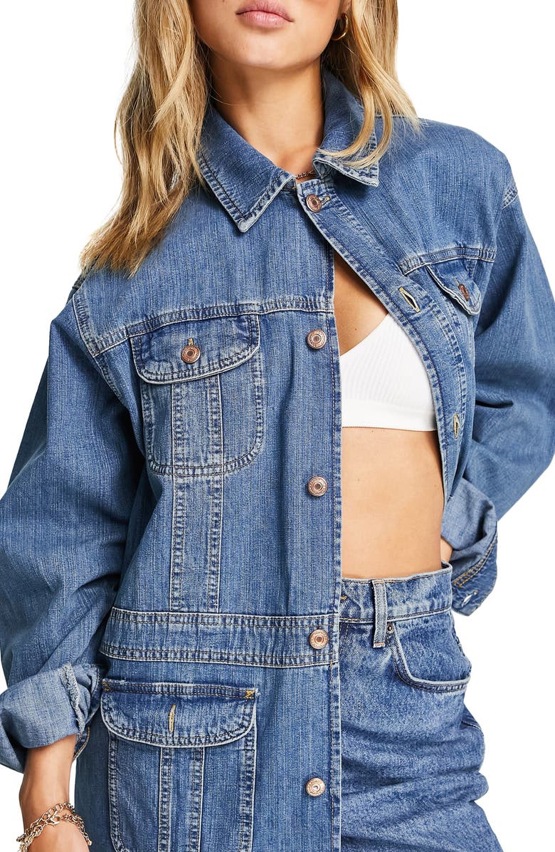 Topshop '70s Oversize Denim Jacket, Main, color, 