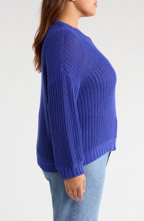 Eileen Fisher Open Stitch Organic Cotton Crewneck Sweater In Blue