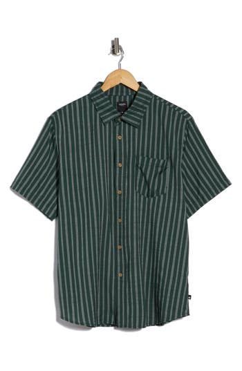 Union Venice Yarn Dyed Slub Short Sleeve Button-up Shirt In Green