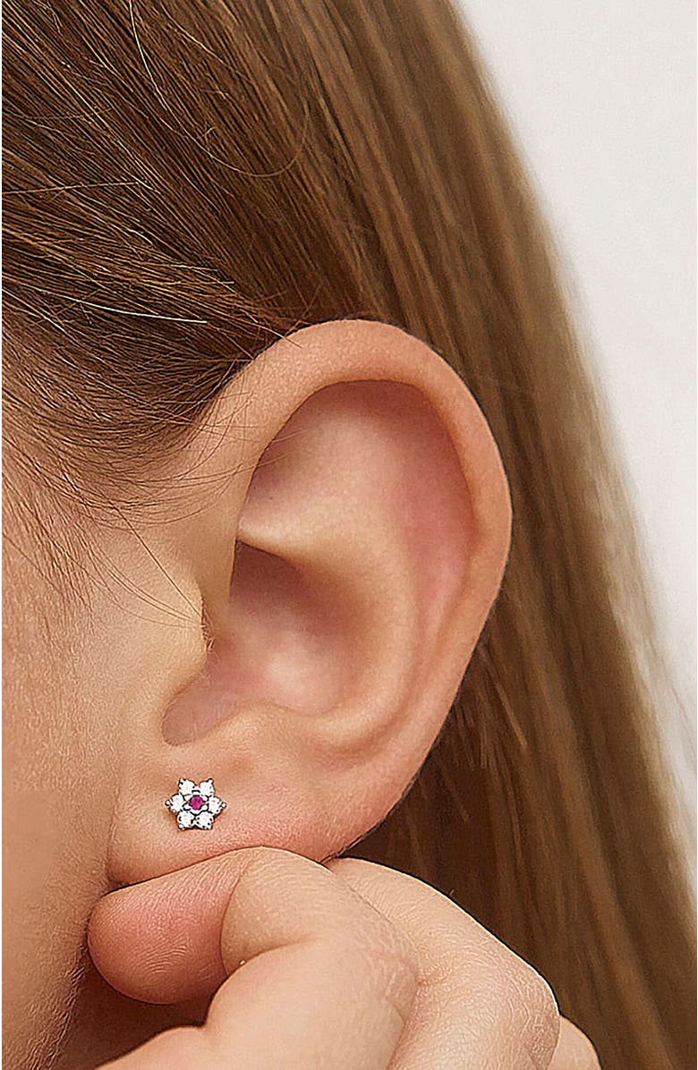 In Season Jewelry Cubic Zirconia Cluster Flower Earrings, Alternate, color, Clear & Fuchsia