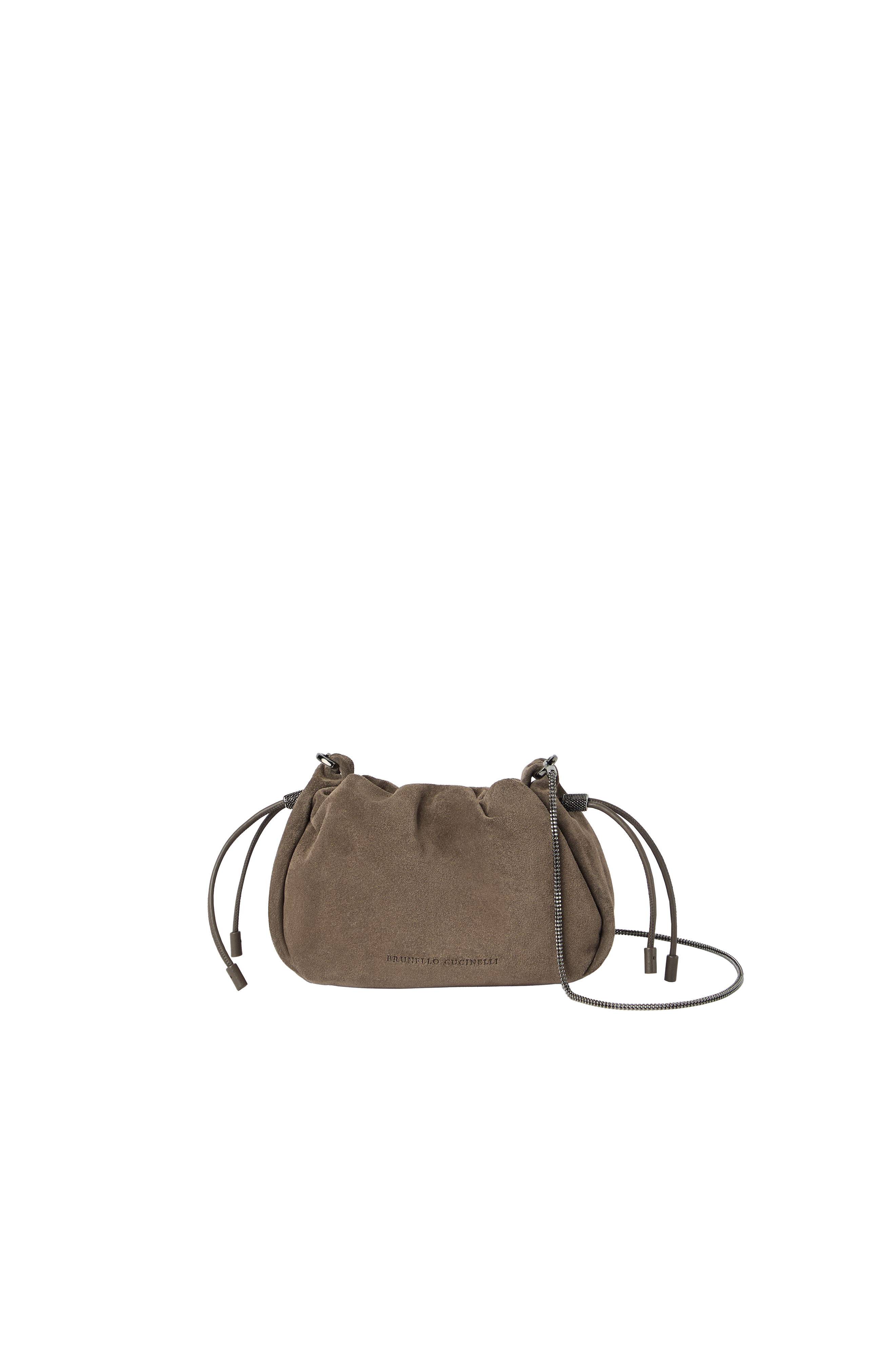 Mellow mini bucket bag in suede with precious chain, Alternate, color, Light Brown
