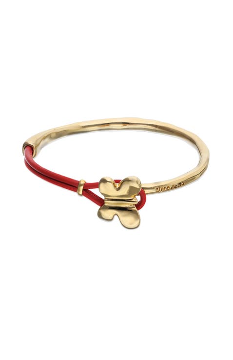 Leather Bracelet with Gold-Tone Butterfly