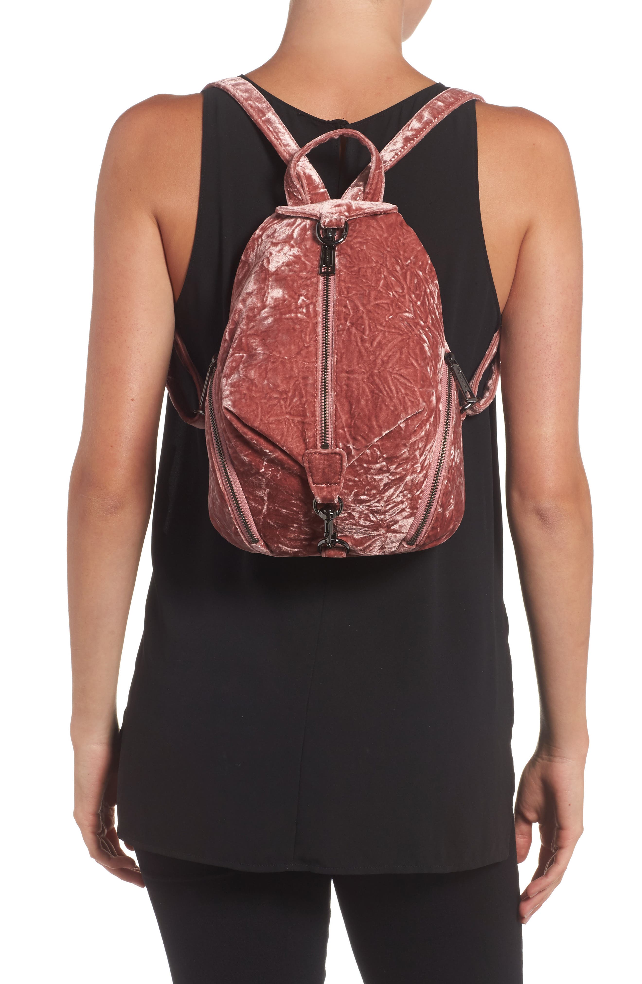 Medium Julian Velvet Backpack (Nordstrom Exclusive), Alternate, color, PINK VELVET/ GUNMETAL HARDWARE