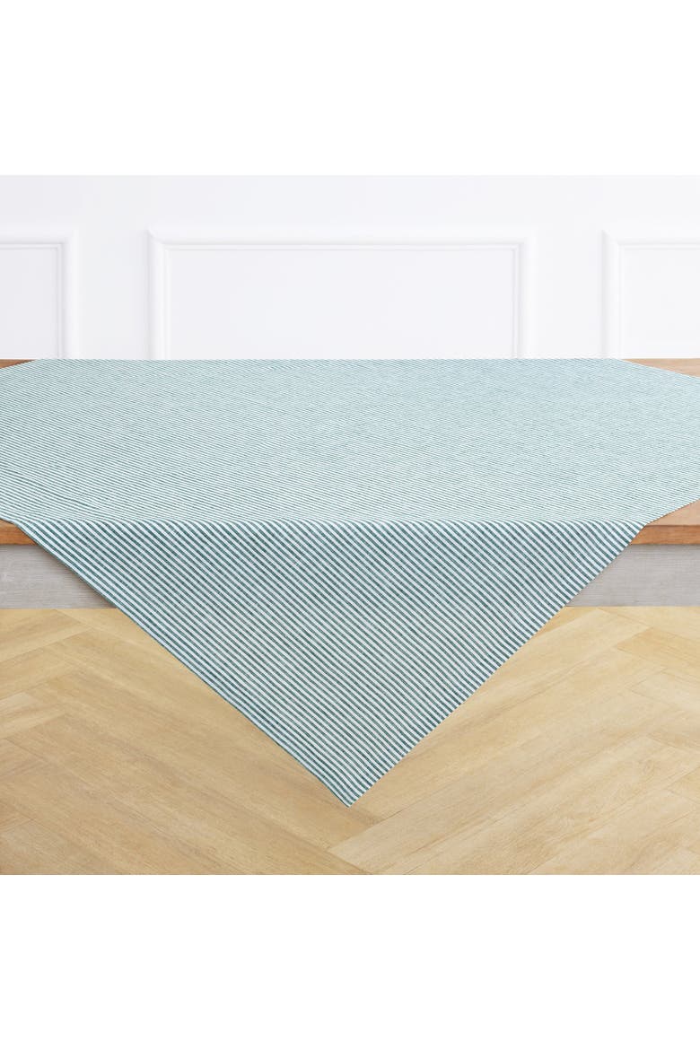 Linen Table Throw 52 x 52 Inch - Narrow Stripe, Alternate, color, Rainforest and White
