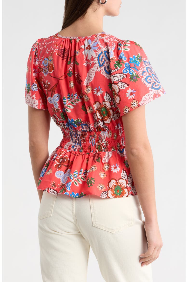 Oreanna Floral Sarina Smocked Top, Alternate, color, CORAL-BLUE