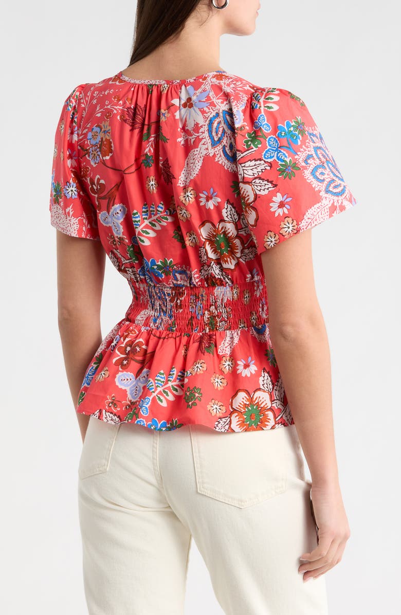 SUGARLIPS Oreanna Floral Sarina Smocked Top, Alternate, color, Coral-Blue