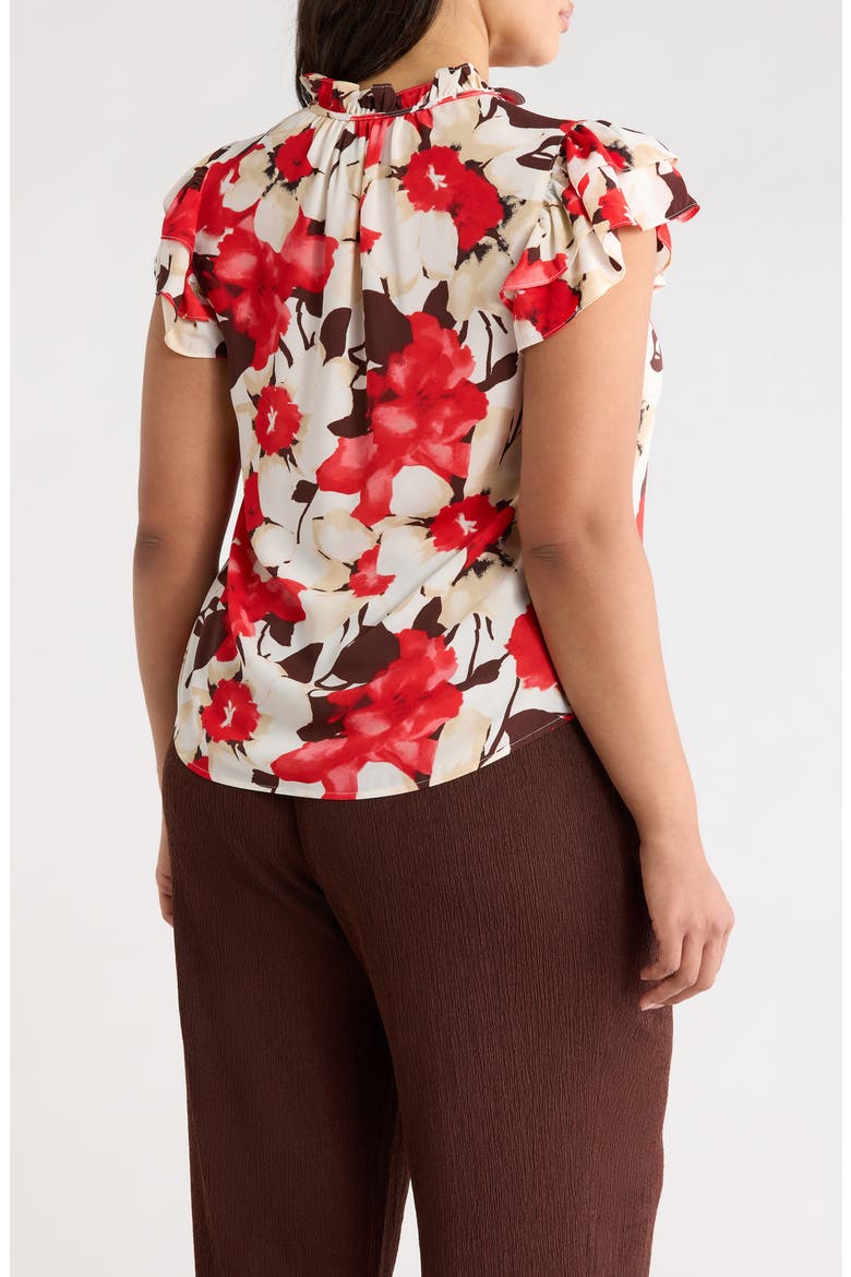 Ruffle Tie Neck Top, Alternate, color, WHITE DOVE MULTI
