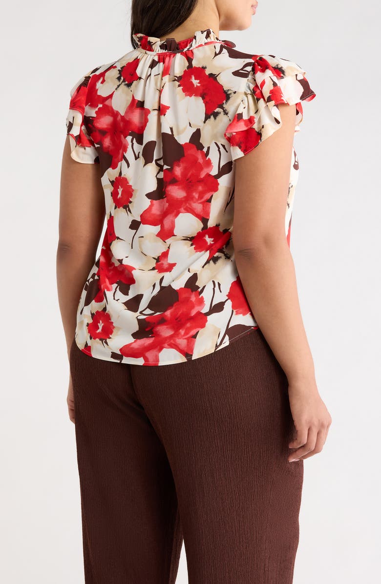 Anne Klein Ruffle Tie Neck Top, Alternate, color, White Dove Multi