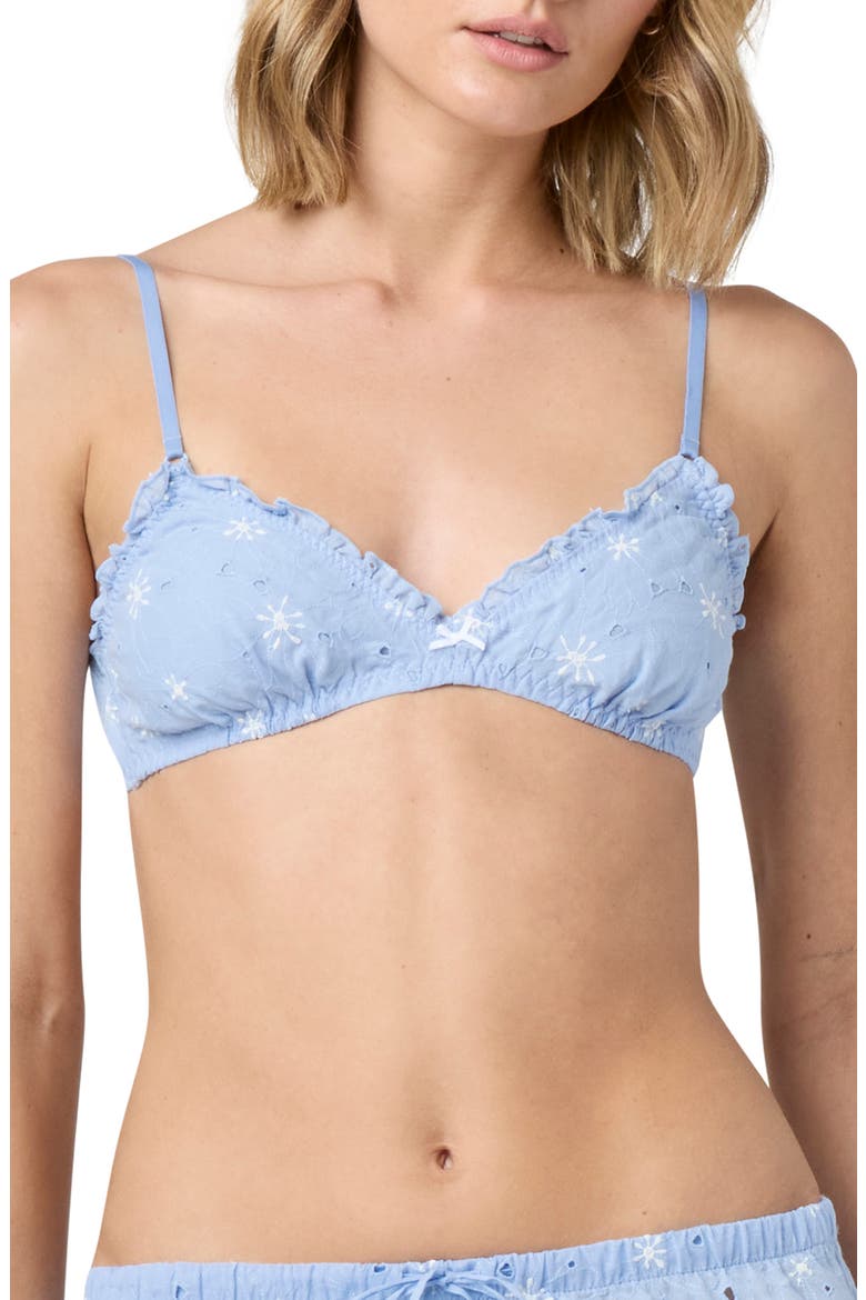 Eyelet Cotton Bralette, Main, color, BLUE JET STREAM