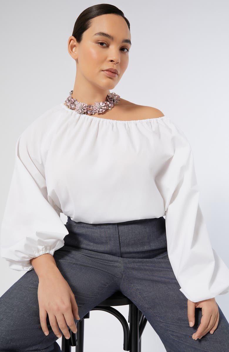 Marina Rinaldi Brigitta Cotton Blend Pants, Alternate, color, Blue Jeans