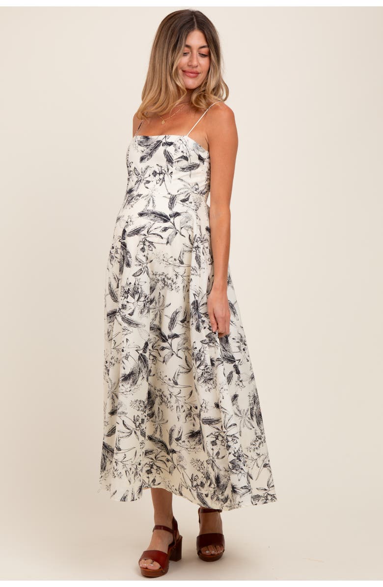 PinkBlush Spaghetti Strap Printed A-Line Midi Dress, Alternate, color, Cream