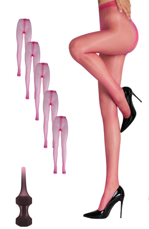 5-Pack Glossy Sheer Ladder Resistant Party Evening Tights for Women