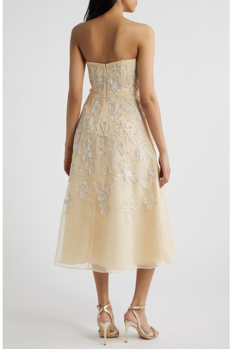 Soutache Embroidery Strapless Organza Cocktail Midi Dress, Alternate, color, MAIZE